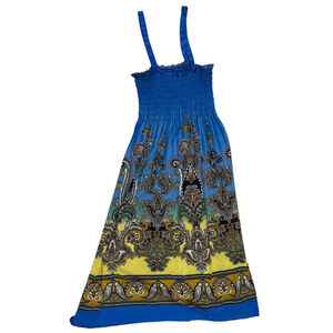Jinsemingxia Tank Dress Women's Large Blue Paisley Smocked Adjustable Straps
